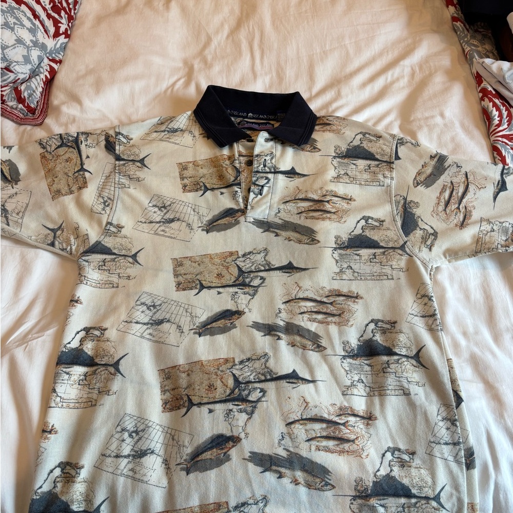 Men's Nautical Print Polo Shirt M